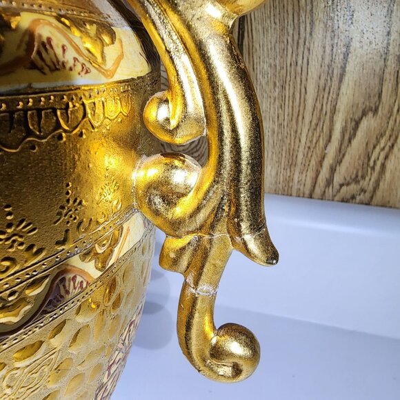 Vintage Large Decorative Gilt Urn w/ Lid Underplate & Bowl Middle Eastern Style - Picture 12 of 16